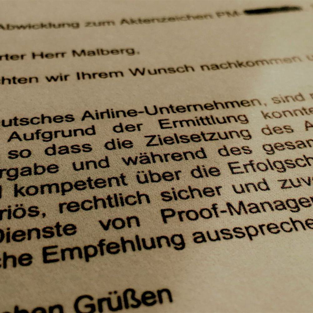 Empfehlungsschreiben eines deutschen Airline-Unternehmens